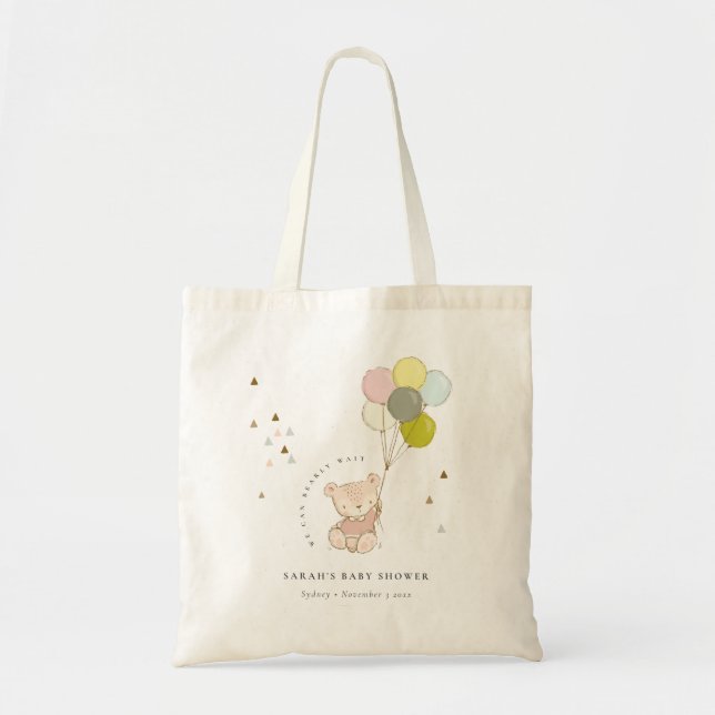 Bolsa Tote Chá de fraldas do balão do Urso de Espera Baixo Br (Frente)