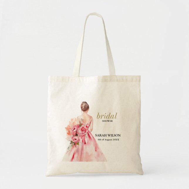 Bolsa Tote Chá de Noiva de Casanento com Aquarela Minimalista (Frente)