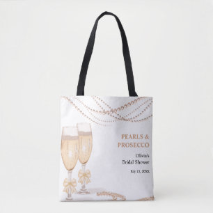 Bolsa Tote Chá de Noiva Elegante com Arco de Ouro e Pérolas e