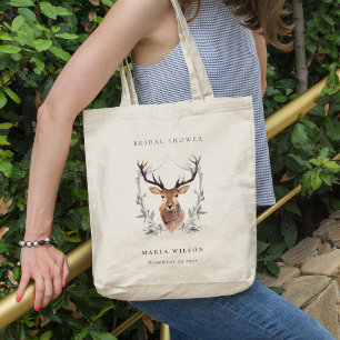 Bolsa Tote Chá de panela de Crest Floral, Cute Dusky Deer