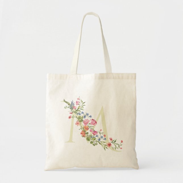 Bolsa Tote chá de panela de primavera de casamento floral M m (Frente)