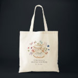 Bolsa Tote Chá de panela do Tea Party<br><div class="desc">Deixe o seu dia especial florescer com o Chá de panela do Tea Party Tote Bag! Este design apresenta florais de aquarela pintados à mão impressionantes em tons de azul roxo profundo, poeirento, e rosa pincelado com verde velho. Quer você esteja hospedando uma festa de jardim ou uma reunião acolhedora...</div>