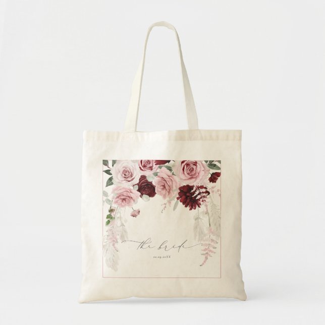 Bolsa Tote Chá de panela Floral Blush Blush Rosas Rosa (Frente)