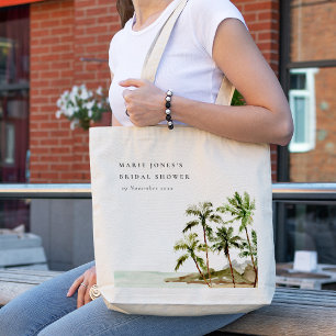 Bolsa Tote Chá de panela Russo Tropical Palm Tree Beach Sand