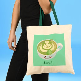 Bolsa Tote Chá Verde Quente Latte Com Sapos Bonitos