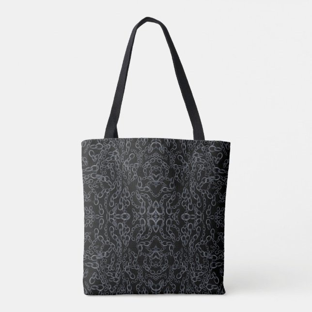 Bolsa Tote Chained Abstract Mirrored Image Gray On Black Art (Verso)