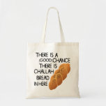 Bolsa Tote Challah<br><div class="desc">Challah Tote Bag - Apresentando esta mala hilária de tote. Apresentando a mensagem "Há uma (boa) chance de haver pão de Challah aqui". Uma ideia muito legal para um presente Chanucá! Aviso de copyright: A imagem de pão usada neste produto foi gentilmente fornecida pelos Vetores Livres do Site sob o...</div>