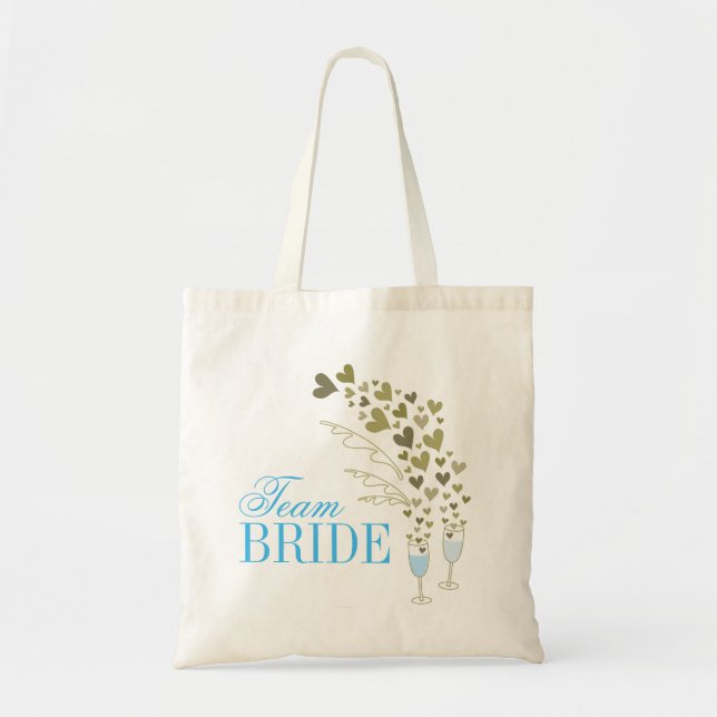 Bolsa Tote Champanhe Azul Cheers Chic Team Node Bridal Party (Frente)