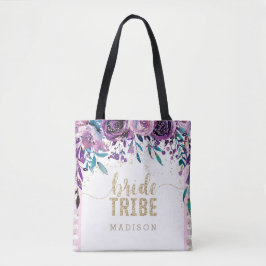 Bolsa Tote Champanhe Floral Roxo Dourado e Tribo Brito de Str