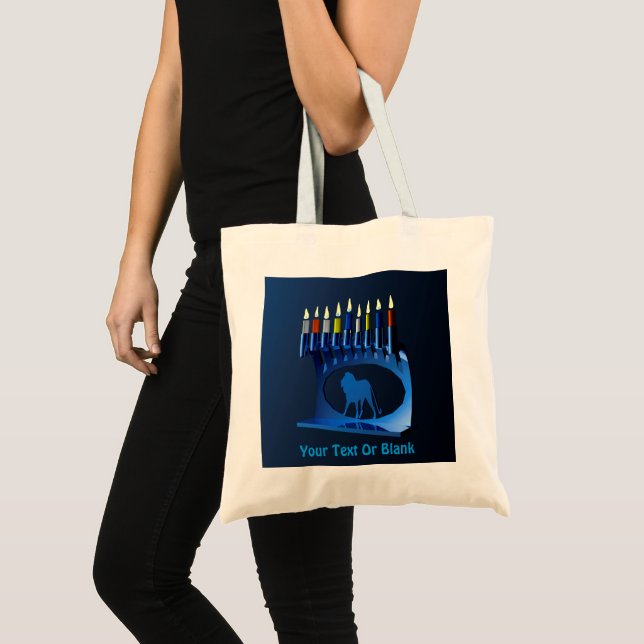 Bolsa Tote Chanukkah Menorah Azul Metálico (Frente (produto))