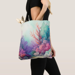 BOLSA TOTE CHÃO DE OCEANO DE ÁGUA COM PLANTAS DE RECIPIENTES