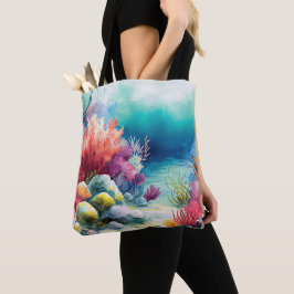 BOLSA TOTE CHÃO DE OCEANO DE ÁGUA COM PLANTAS DE RECIPIENTES