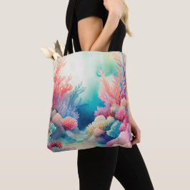 BOLSA TOTE CHÃO DE OCEANO DE ÁGUA COM PLANTAS DE RECIPIENTES
