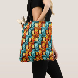 Bolsa Tote Chapas retangulares esculpidas e manchadas, ciano 