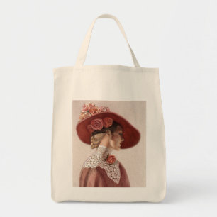 Bolsa Tote Chapéu cor-de-rosa do vintage elegante da senhora