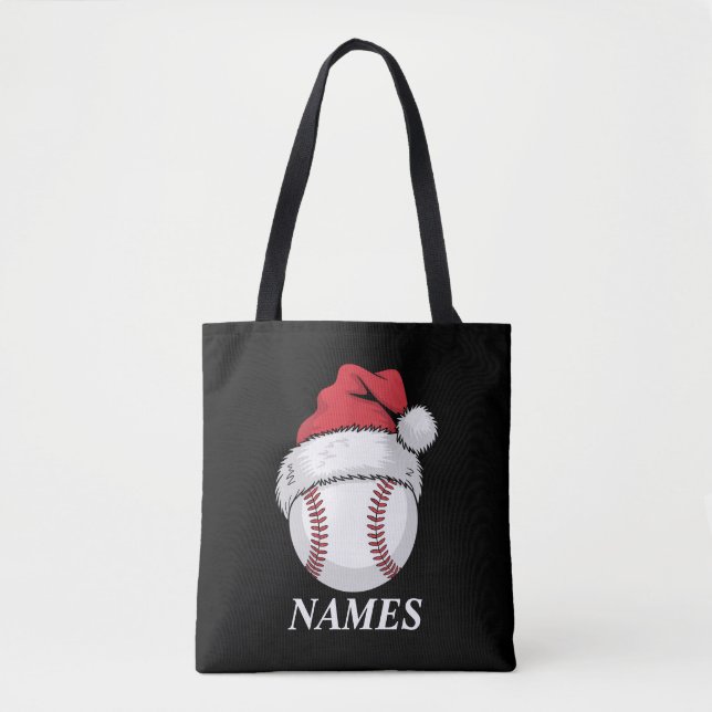 Bolsa Tote Chapéu de Basebol de Natal Personalizado com Nome  (Frente)