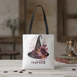 Bolsa Tote Chapéu de Bruxa Floral Personalizado Halloween | A