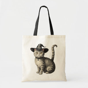 Bolsa Tote Chapéu de bruxa vestida de gato assustador