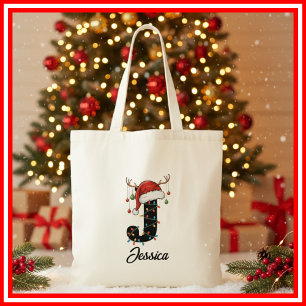 Bolsa Tote Chapéu de Papai Noel com Galhada de Natal da Famíl
