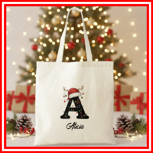 Bolsa Tote Chapéu de Papai Noel com Galhada de Natal da Famíl