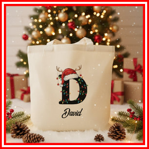 Bolsa Tote Chapéu de Papai Noel com Galhada de Natal da Famíl