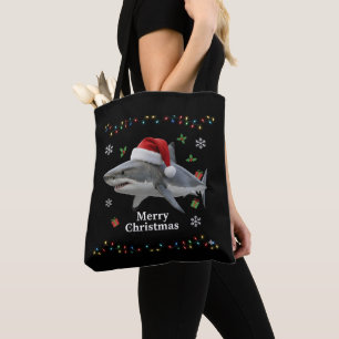 Bolsa Tote Chapéu de Papai Noel de Tubarão de Natal Engraçado