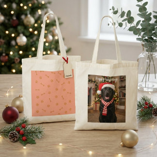 Bolsa Tote Chapéu de Papai Noel do Labrador Preto Feliz Natal