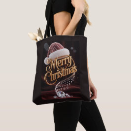 Bolsa Tote Chapéu de Papai Noel Fofo & Tipografia