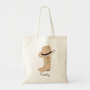 Bolsa Tote Chapéu e Botas Bege Country com Flor