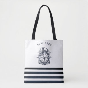 Bolsa Tote Chapéu Náutico, Âncora, Roda Listras Azul-Marinho