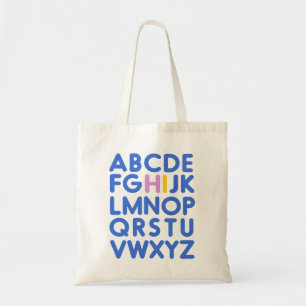 Bolsa Tote Charada Diversão Alfabética Typografia Blue Librar