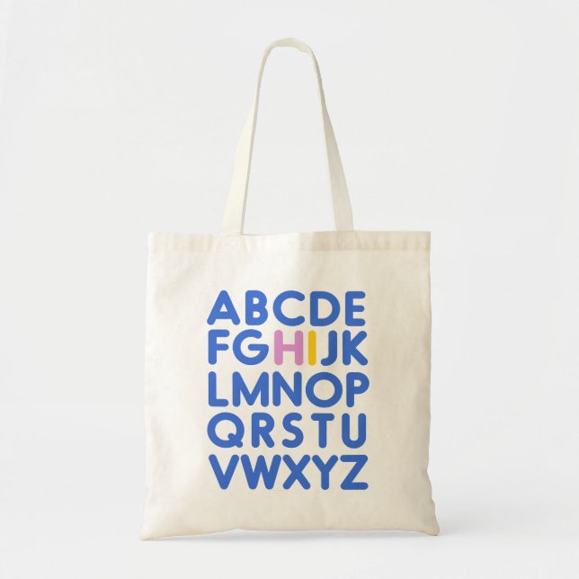 Bolsa Tote Charada Diversão Alfabética Typografia Blue Librar (Frente)