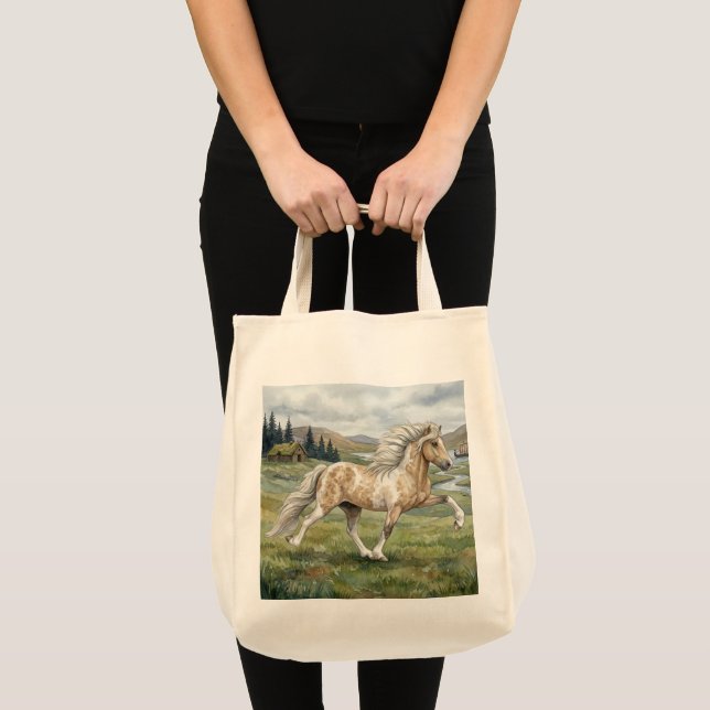 Bolsa Tote Charismatic Pinto Icelandic Mare watercolor (Frente (produto))
