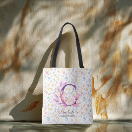Bolsa Tote Charlotte Floral Monograma Elegante Blossom Pastel