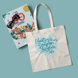 Bolsa Tote Charlotte Mason cita Blue Watercolor, escola domé