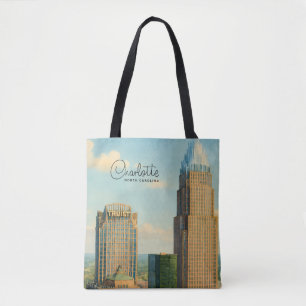 Bolsa Tote Charlotte NC Aquarela Paisagem Urbana Viagem