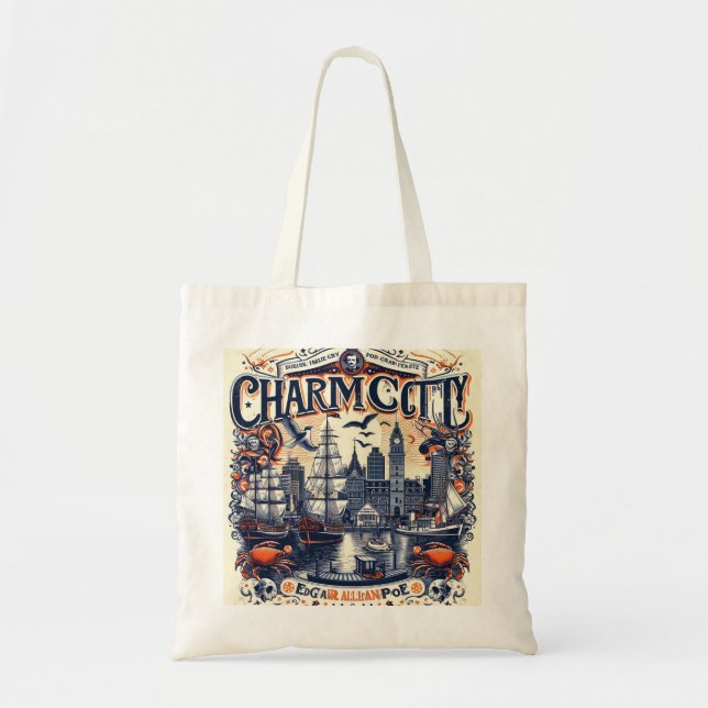 Bolsa Tote Charm City Calling: Uma Tote Ilustrativa (Frente)