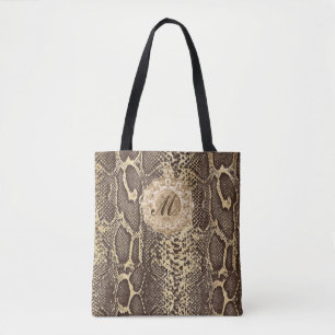 Bolsa Tote Charme Antecipado de Pele Cobra com Faux Inicial