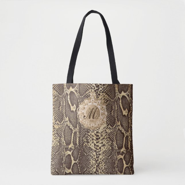 Bolsa Tote Charme Antecipado de Pele Cobra com Faux Inicial (Frente)