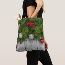 Bolsa Tote Charme Rustic Holiday: Pine, Holly & Baubles