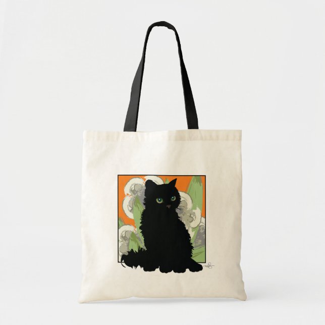 Bolsa Tote Chat Noir et Fleurs Blanches de Printemps (Frente)