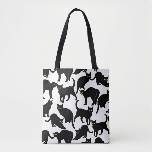 Bolsa Tote Chats Noirs sur Fond Blanc (Frente)