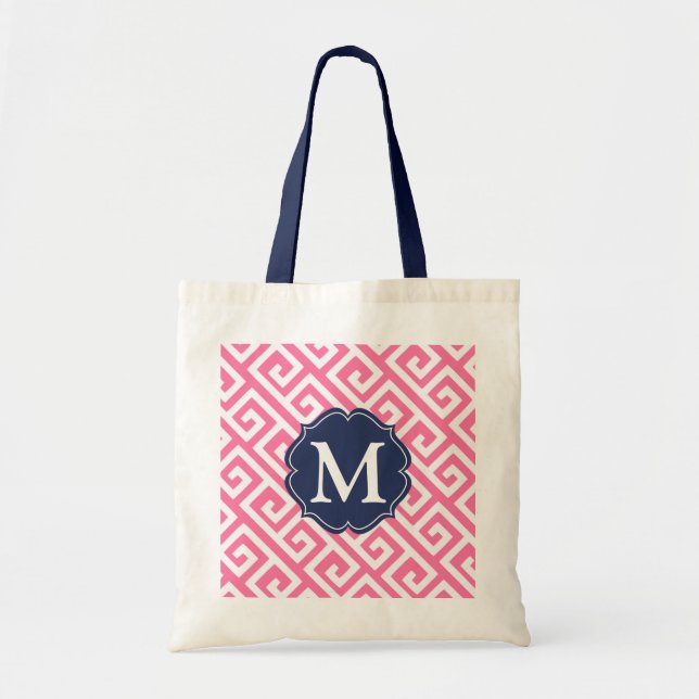 Bolsa Tote Chave grega cor-de-rosa elegante personalizada (Frente)