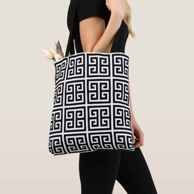 Bolsa Tote Chave grega em preto e branco (Close Up)