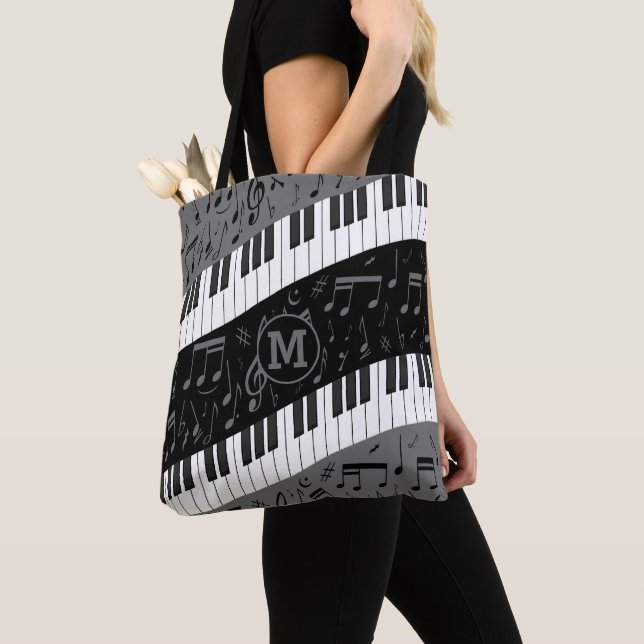 Bolsa Tote Chaves Monogrammed do piano da curva e notas (Close Up)