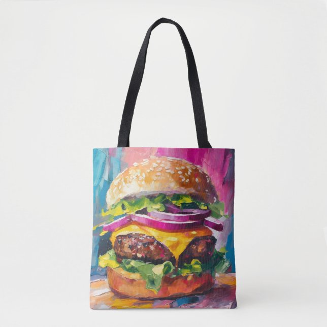 Bolsa Tote Cheeseburger Colorful Modern Abstrato Art (Frente)