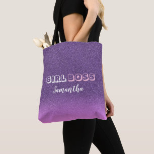 Bolsa Tote Chefe de Garota no nome roxo cor-de-rosa