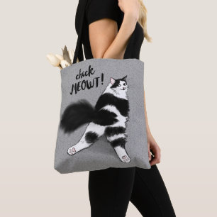 Bolsa Tote Cheque Meowt! Gato Engraçado Esploot Preto e Branc