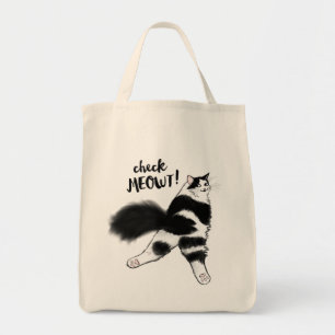 Bolsa Tote Cheque Meowt! Negra e Branca Engraçados