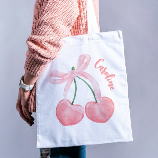 Bolsa Tote Cherries estéticas coquetanas e Arco cor-de-rosa